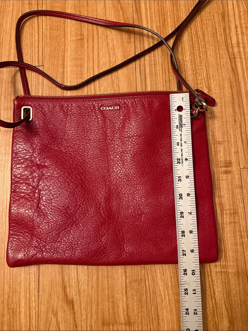 Coach Red Pebbled Leather Slim Crossbody with Gold Hardware